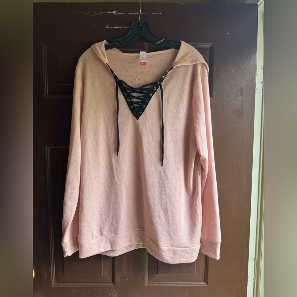 No Boundaries V Neck Lace up Hoodie Size XL there is piling/sm stain